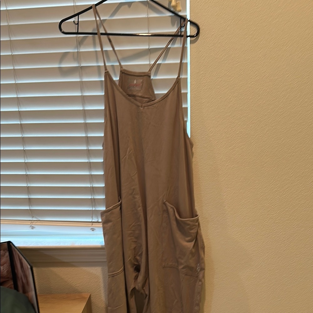 Tan Sleeveless Jumpsuit with Pockets